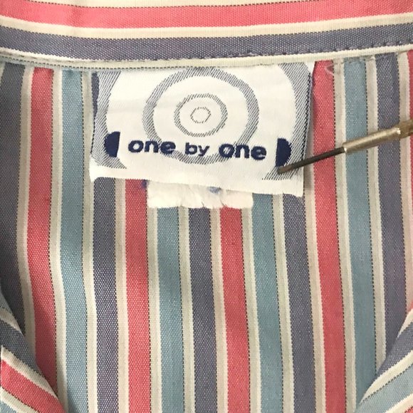 One on One Short Sleeve Button Up Men's Casual Multicolored Striped Shirt Sze M - Picture 9 of 9